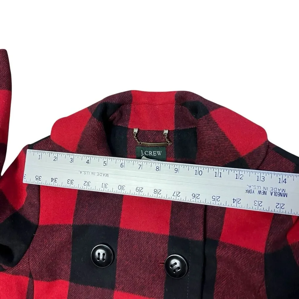 J Crew Womens 2 Red Black Buffalo Plaid Wool‎ Peacoat Fall Lumberjack - Picture 15 of 16